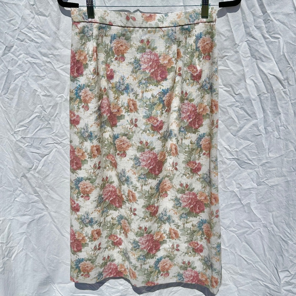 Vintage Floral Pattern Cotton Midi Length High Waisted Pencil Skirt